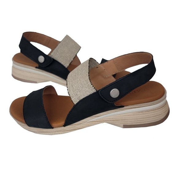 Paula Urban Nabuk Sandal Tan & Negro Black 4-8443 NIB - Picture 3 of 5